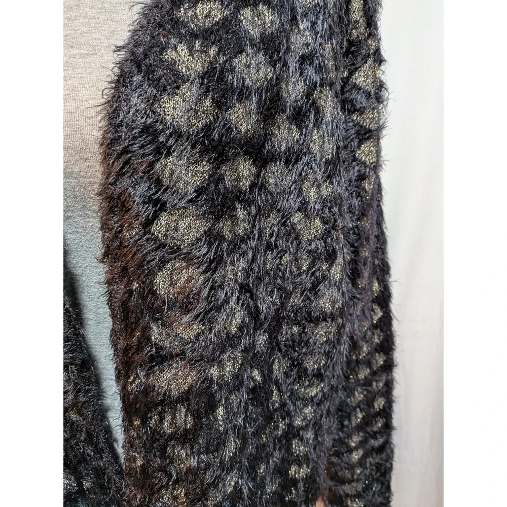 Black Gold‎ Holiday Party Office Cozy Polka Dot Fuzzy Knit Cardigan XL Sweater